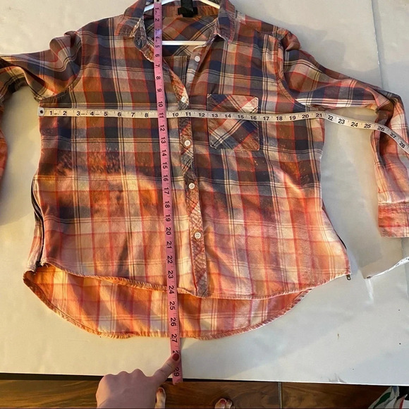 Handmade Ombré Custom Bleached Plaid Button Down Shirt Women Small Upcycled Boho - Picture 11 of 12